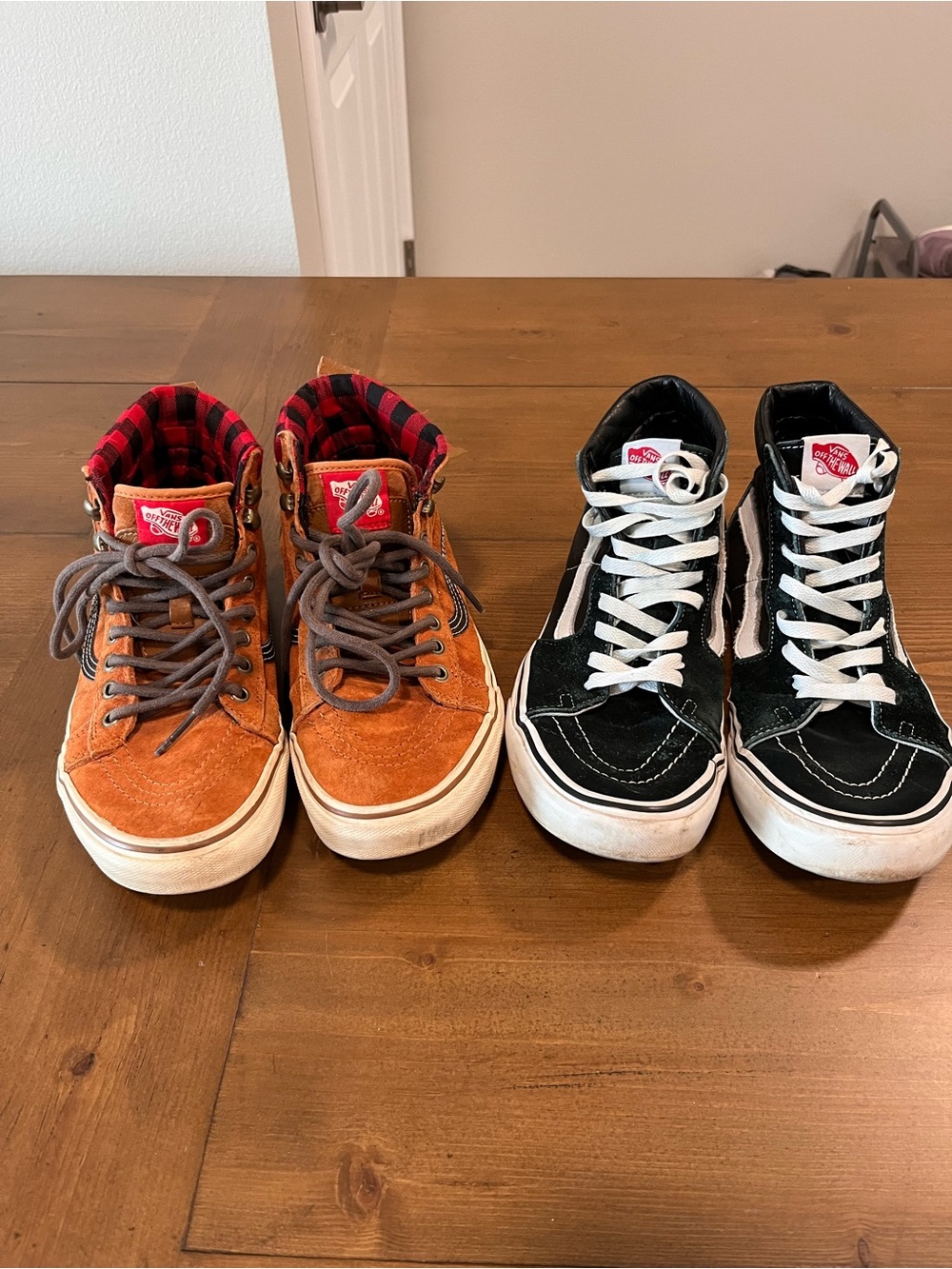Vans High-Top Sneakers in Black and Orange Suede